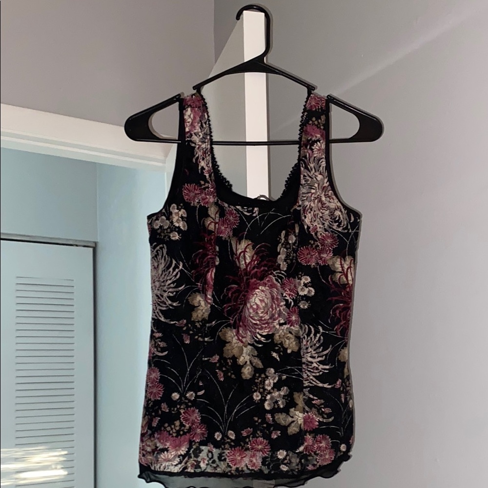 Vintage Y2K Cacama Floral Black and Pink Women's Top